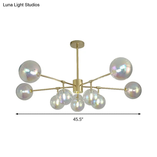 Modern Gold Led Pendant Chandelier With Rainbow Glass Shade - 10 Heads Living Room Lighting