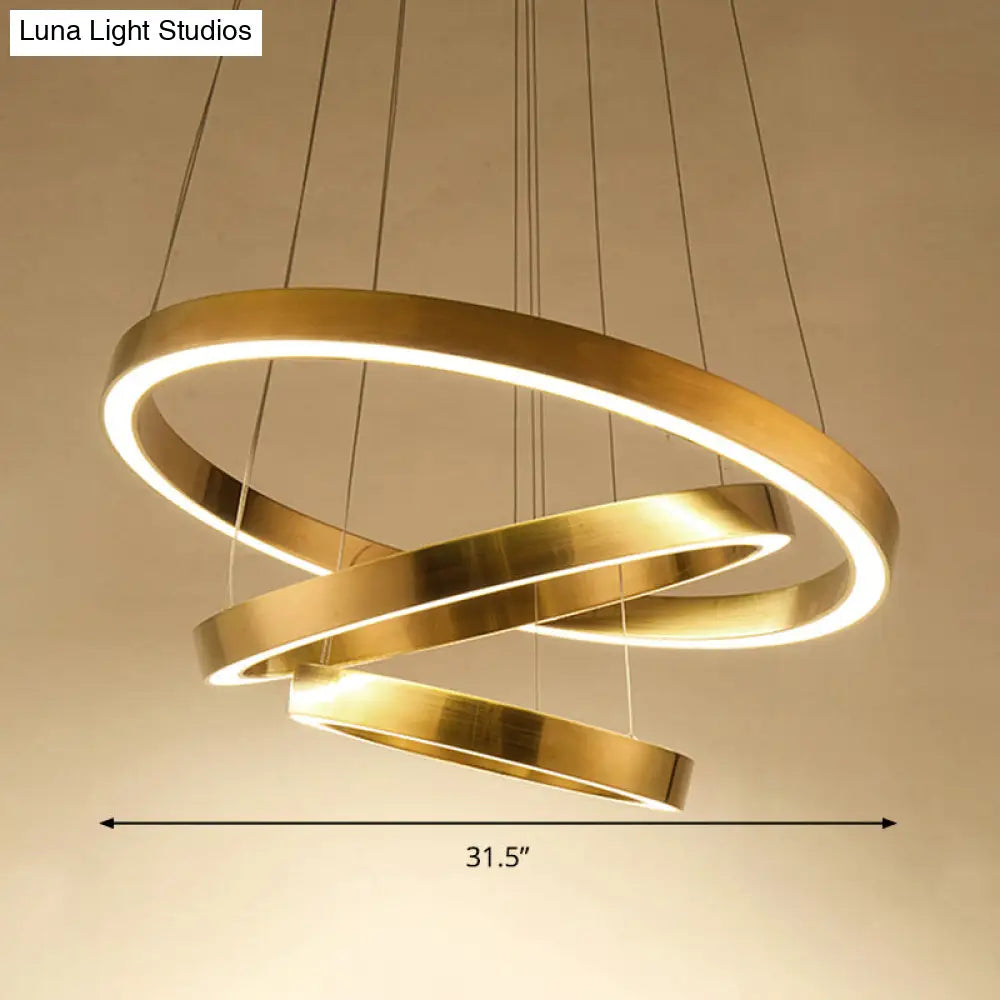 Postmodern Gold Metal Led Pendant Light Kit For Living Room - Warm/White