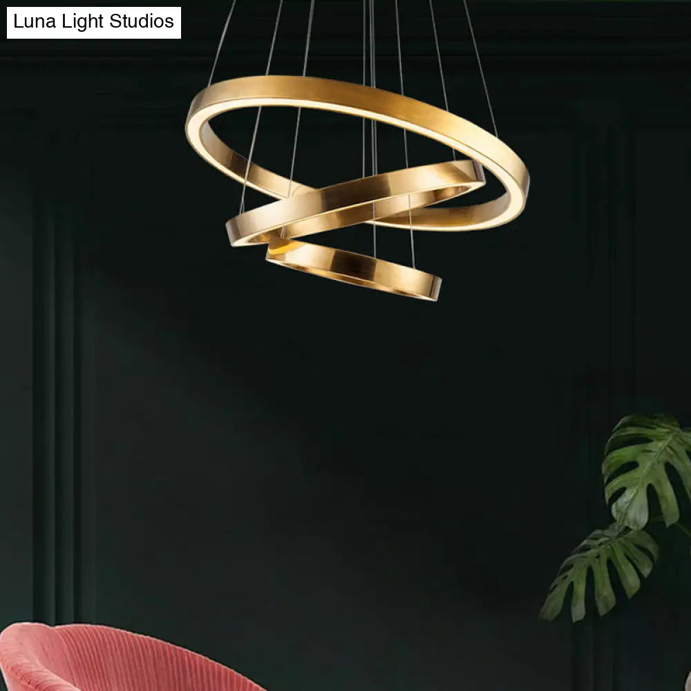 Postmodern Gold Metal Led Pendant Light Kit For Living Room - Warm/White / Warm