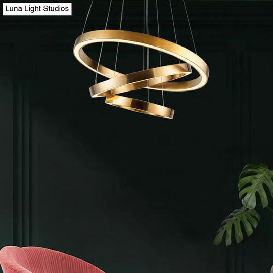 Postmodern Gold Metal Led Pendant Light Kit For Living Room - Warm/White / Warm