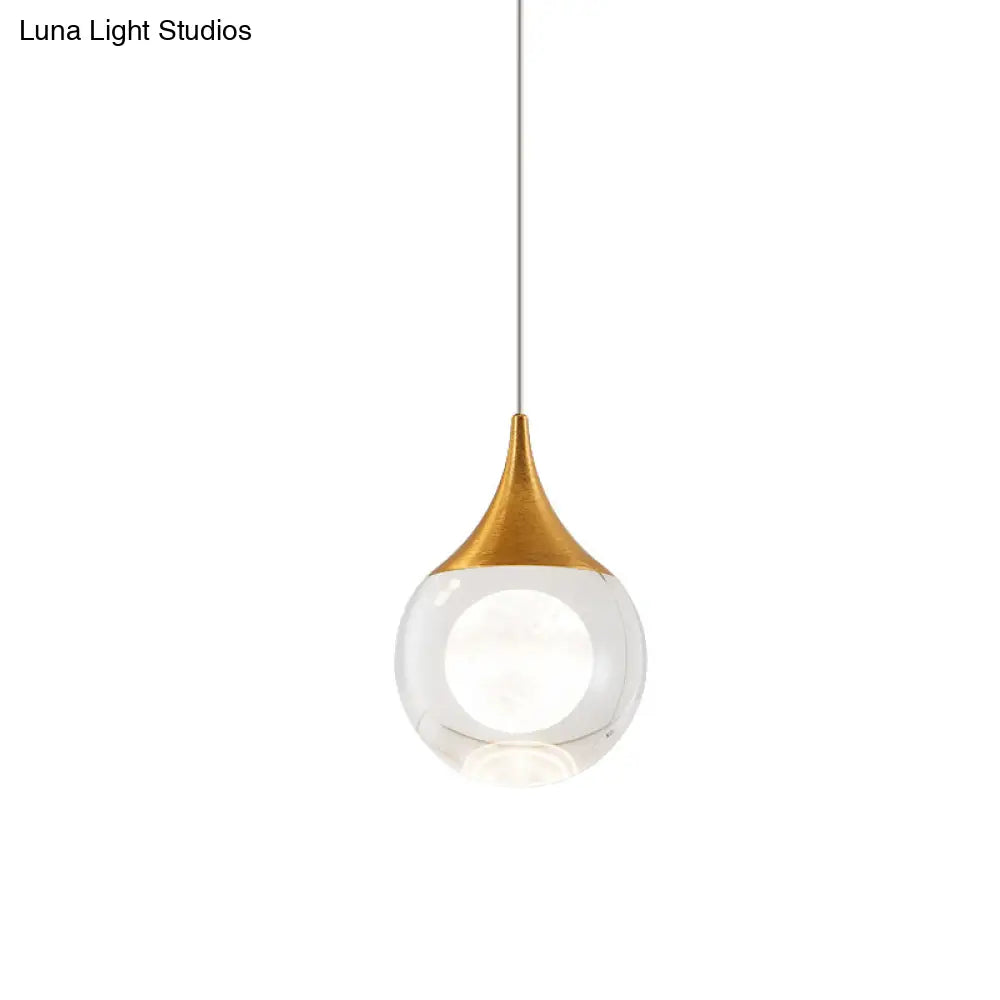 Modern Gold Led Pendant Light With Clear Crystal Sphere For Bedroom