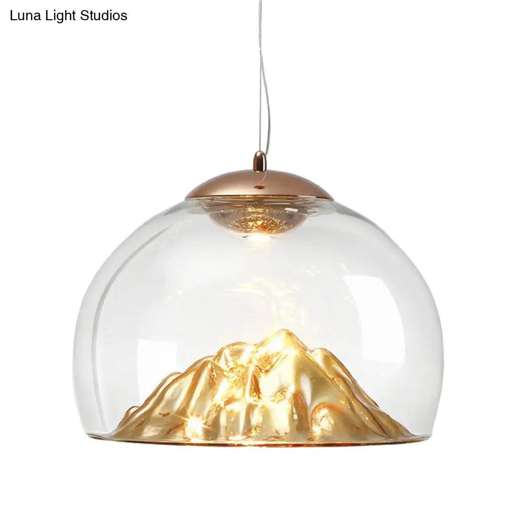 Contemporary Gold Led Pendant Lamp With Clear Glass Hemisphere And Lava Designed Bottom - Warm/White