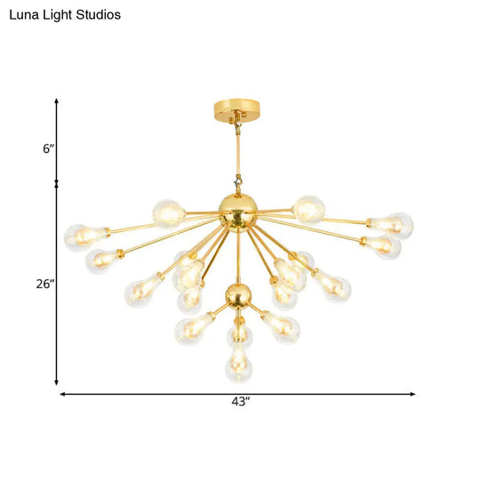 Sputnik Metal Chandelier Pendant - Modern Gold Led Hanging Light Fixture With Clear Glass Bulb