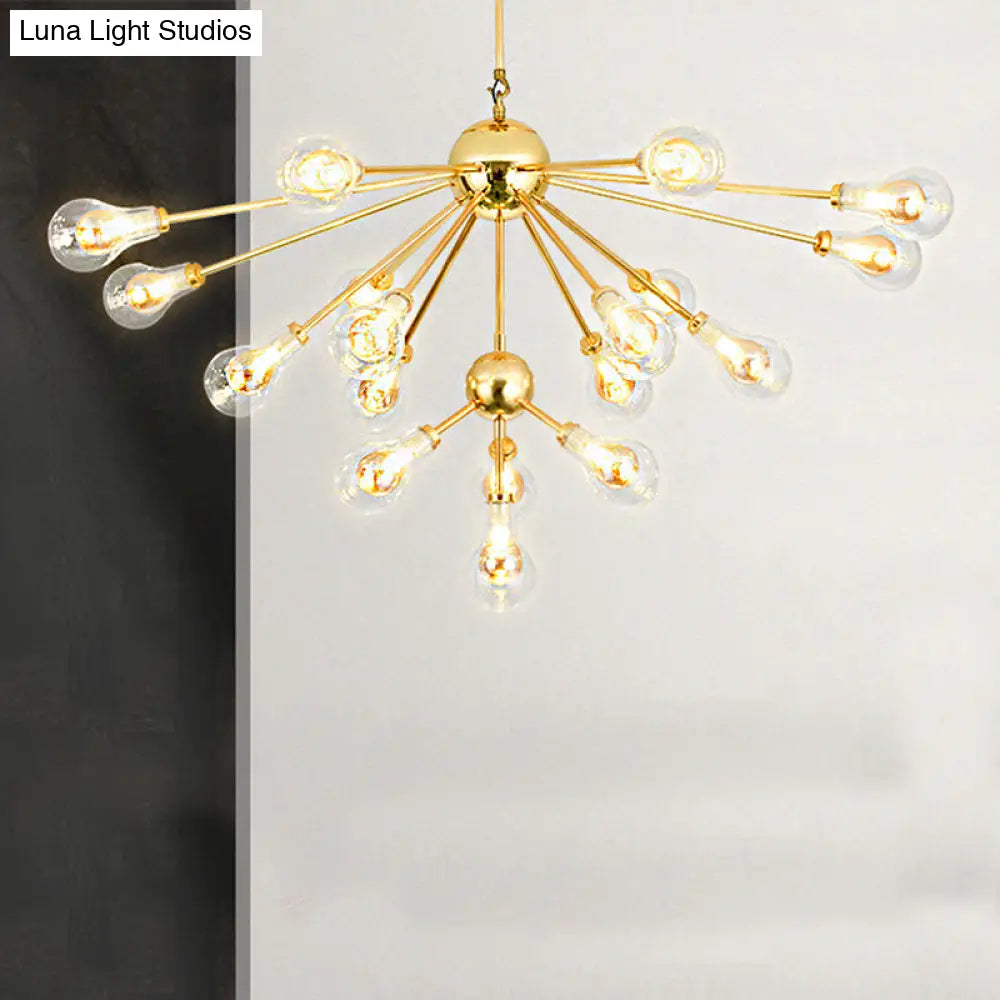 Modern Gold Led Sputnik Chandelier Pendant With Clear Glass Bulb Shades - Multi-Light Hanging