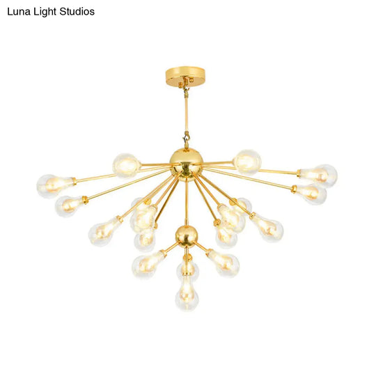 Sputnik Metal Chandelier Pendant - Modern Gold Led Hanging Light Fixture With Clear Glass Bulb