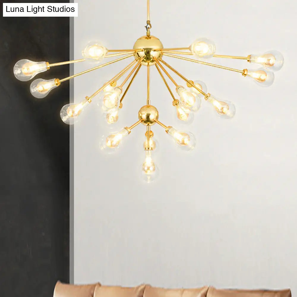 Modern Gold Led Sputnik Chandelier Pendant With Clear Glass Bulb Shades - Multi-Light Hanging