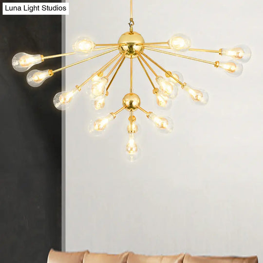 Modern Gold Led Sputnik Chandelier Pendant With Clear Glass Bulb Shades - Multi-Light Hanging