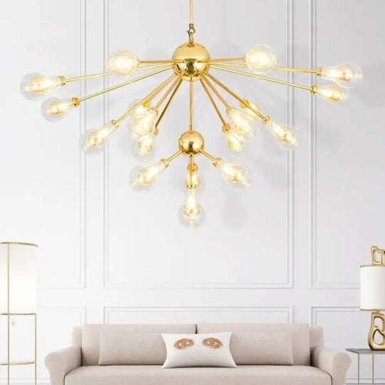 Modern Gold Led Sputnik Chandelier Pendant With Clear Glass Bulb Shades - Multi-Light Hanging