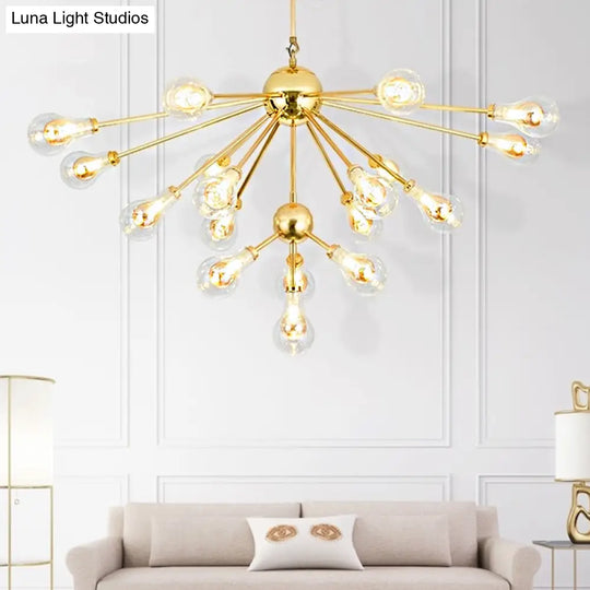 Modern Gold Led Sputnik Chandelier Pendant With Clear Glass Bulb Shades - Multi-Light Hanging