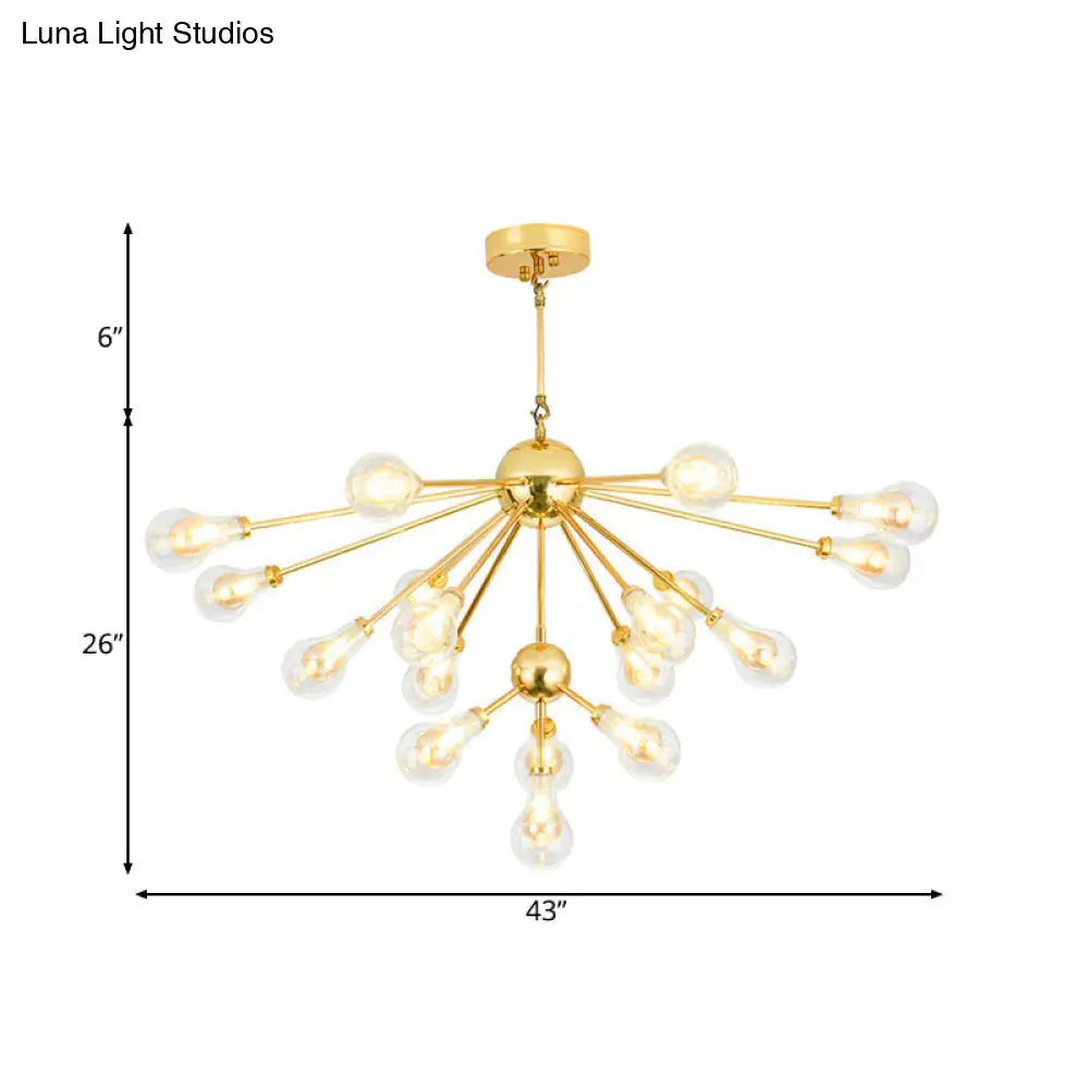 Modern Gold Led Sputnik Chandelier Pendant With Clear Glass Bulb Shades - Multi-Light Hanging