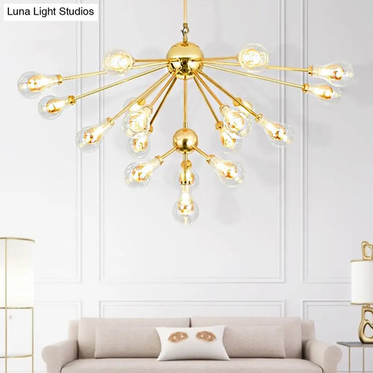 Sputnik Metal Chandelier Pendant - Modern Gold Led Hanging Light Fixture With Clear Glass Bulb