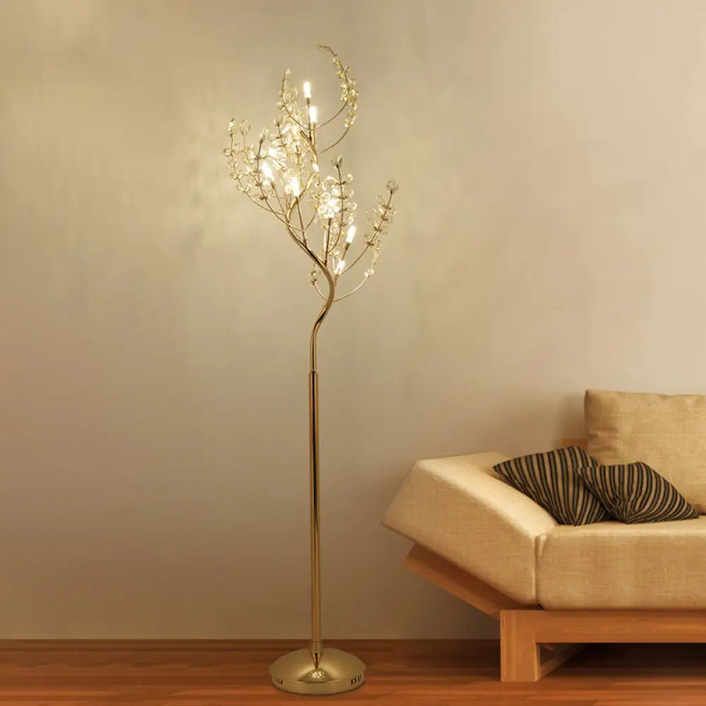 Modern Gold Led Standing Light: Cut Crystal Tree Design For Living Room Ambiance