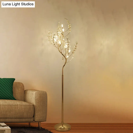 Modern Gold Led Standing Light: Cut Crystal Tree Design For Living Room Ambiance