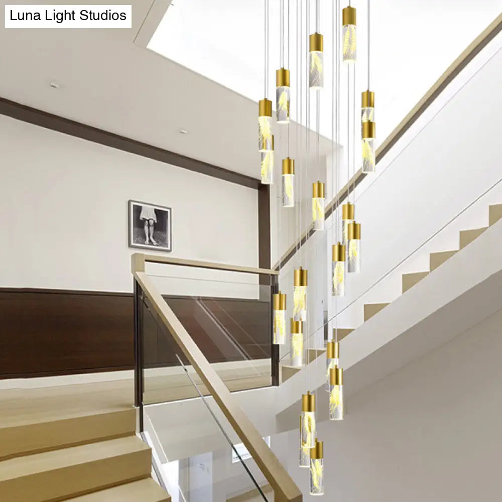 Modern Gold Multilight Pendant Chandelier - 15/20-Head Led Hanging Light With Acrylic Tubes