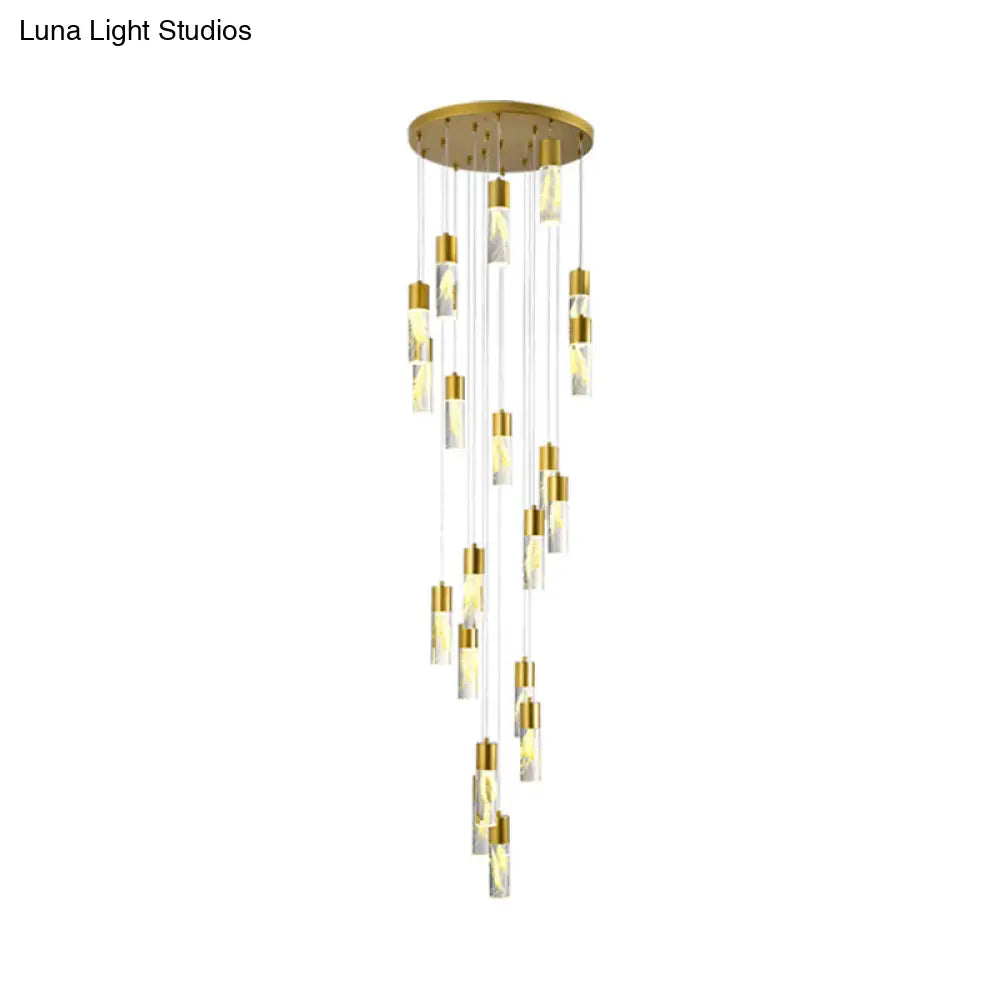 Modern Gold Multilight Pendant Chandelier - 15/20-Head Led Hanging Light With Acrylic Tubes