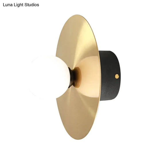 Modern Gold Led Wall Light Sconce With White Glass Shade - Bathroom Lamp