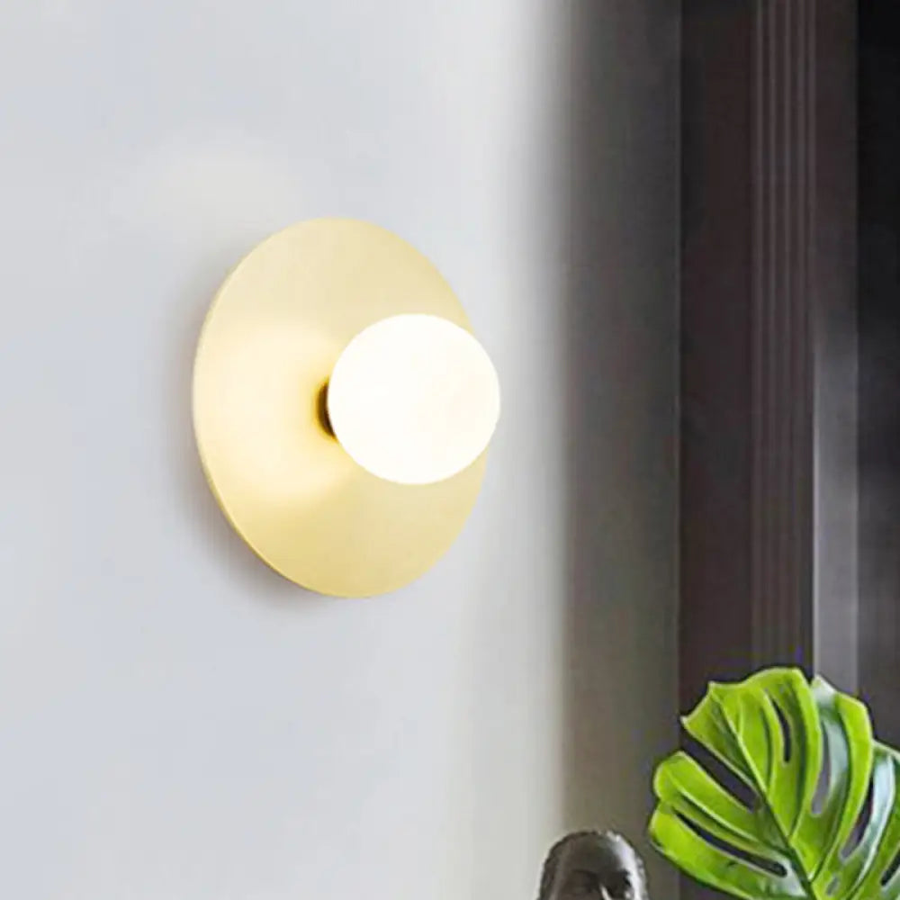 Modern Gold Led Wall Light Sconce With White Glass Shade - Bathroom Lamp