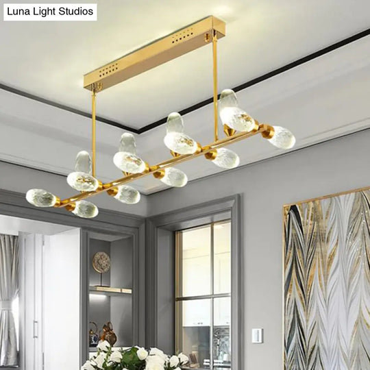 Modern Gold Linear Chandelier Pendant Light With Led Crystal 11/14 Heads Ideal For Dining Table