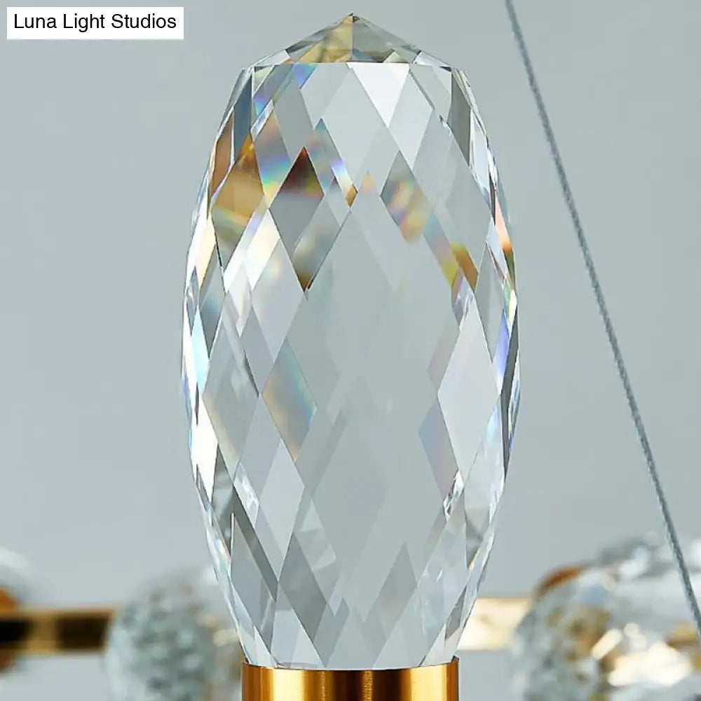 Modern Gold Linear Chandelier Pendant Light With Led Crystal 11/14 Heads Ideal For Dining Table