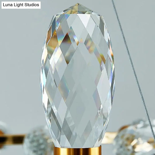 Modern Gold Linear Chandelier Pendant Light With Led Crystal 11/14 Heads Ideal For Dining Table