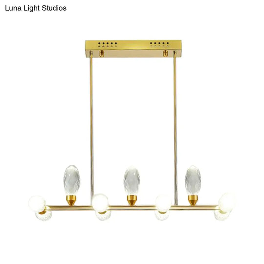 Modern Gold Linear Chandelier Pendant Light With Led Crystal 11/14 Heads Ideal For Dining Table