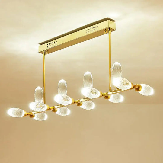 Modern Gold Linear Chandelier Pendant Light With Led Crystal 11/14 Heads Ideal For Dining Table