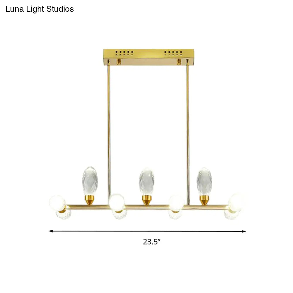 Modern Gold Linear Chandelier Pendant Light With Led Crystal 11/14 Heads Ideal For Dining Table