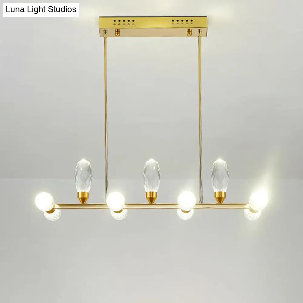 Modern Gold Linear Chandelier Pendant Light With Led Crystal 11/14 Heads Ideal For Dining Table