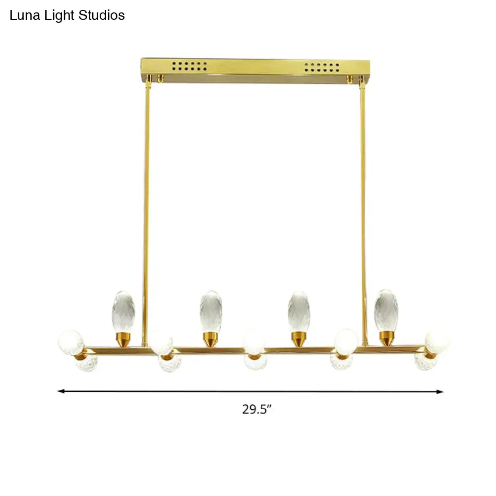 Modern Gold Linear Chandelier Pendant Light With Led Crystal 11/14 Heads Ideal For Dining Table