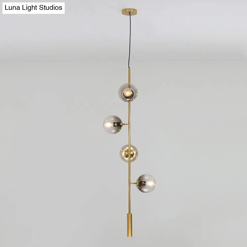 Modern Gold Linear Chandelier With Smoke Gray Glass Shades - 4-Light Hanging Fixture