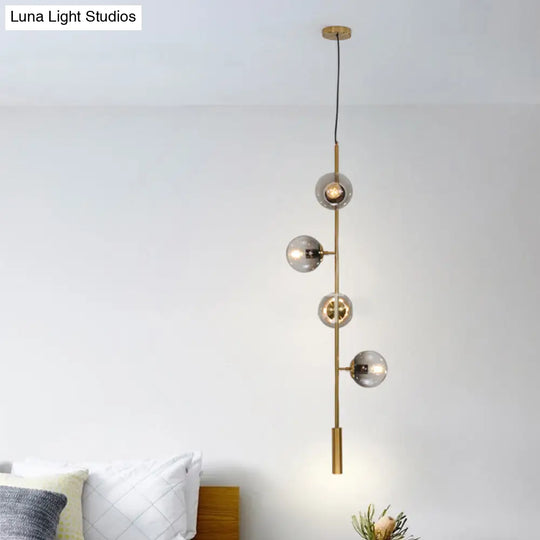 Modern Gold Linear Chandelier With Smoke Gray Glass Shades - 4-Light Hanging Fixture