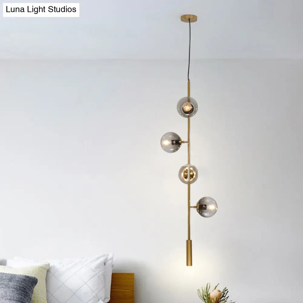 Modern Gold Linear Chandelier With Smoke Gray Glass Shades - 4-Light Metal Hanging Fixture