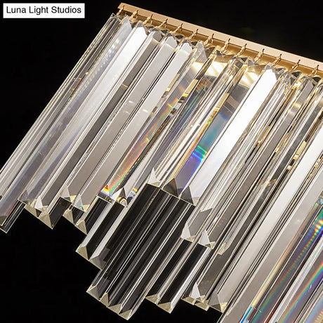 Modern Gold Linear Crystal Led Chandelier Lamp - 24.5’/32’ Wide Pendant Lighting For Living Room