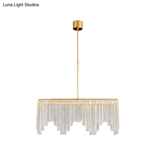 Modern Gold Linear Crystal Led Chandelier Lamp - 24.5’/32’ Wide Pendant Lighting For Living Room