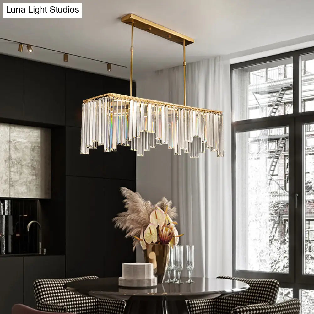 Modern Gold Linear Crystal Led Chandelier Lamp - 24.5’/32’ Wide Pendant Lighting For Living Room