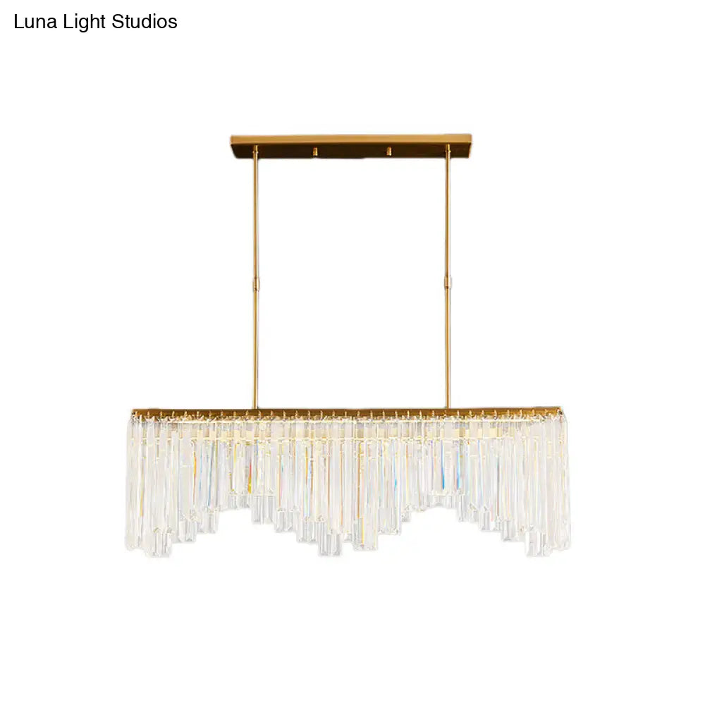 Modern Golden Linear Chandelier With Clear Crystal Led Pendant Lighting - Ideal For Living Room