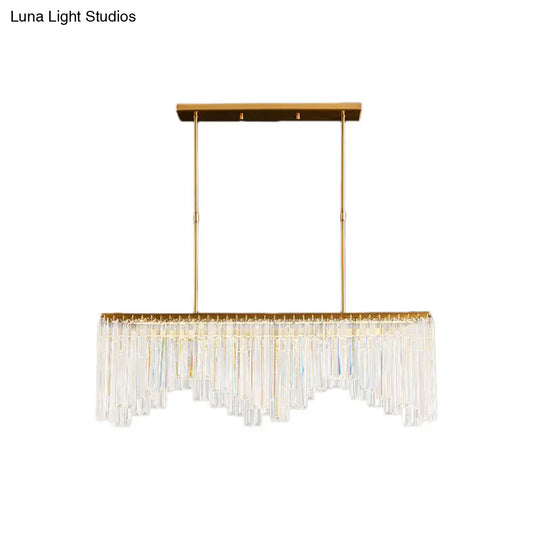 Modern Golden Linear Chandelier With Clear Crystal Led Pendant Lighting - Ideal For Living Room