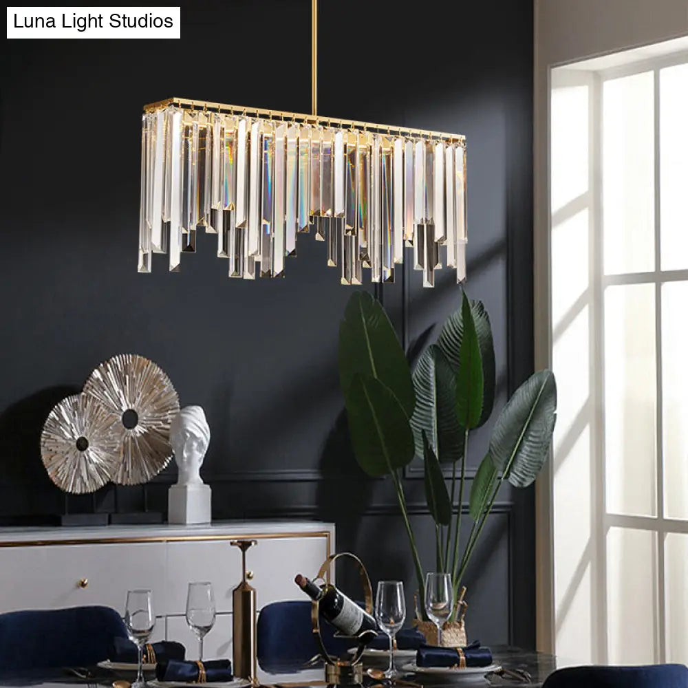 Modern Golden Linear Chandelier With Clear Crystal Led Pendant Lighting - Ideal For Living Room