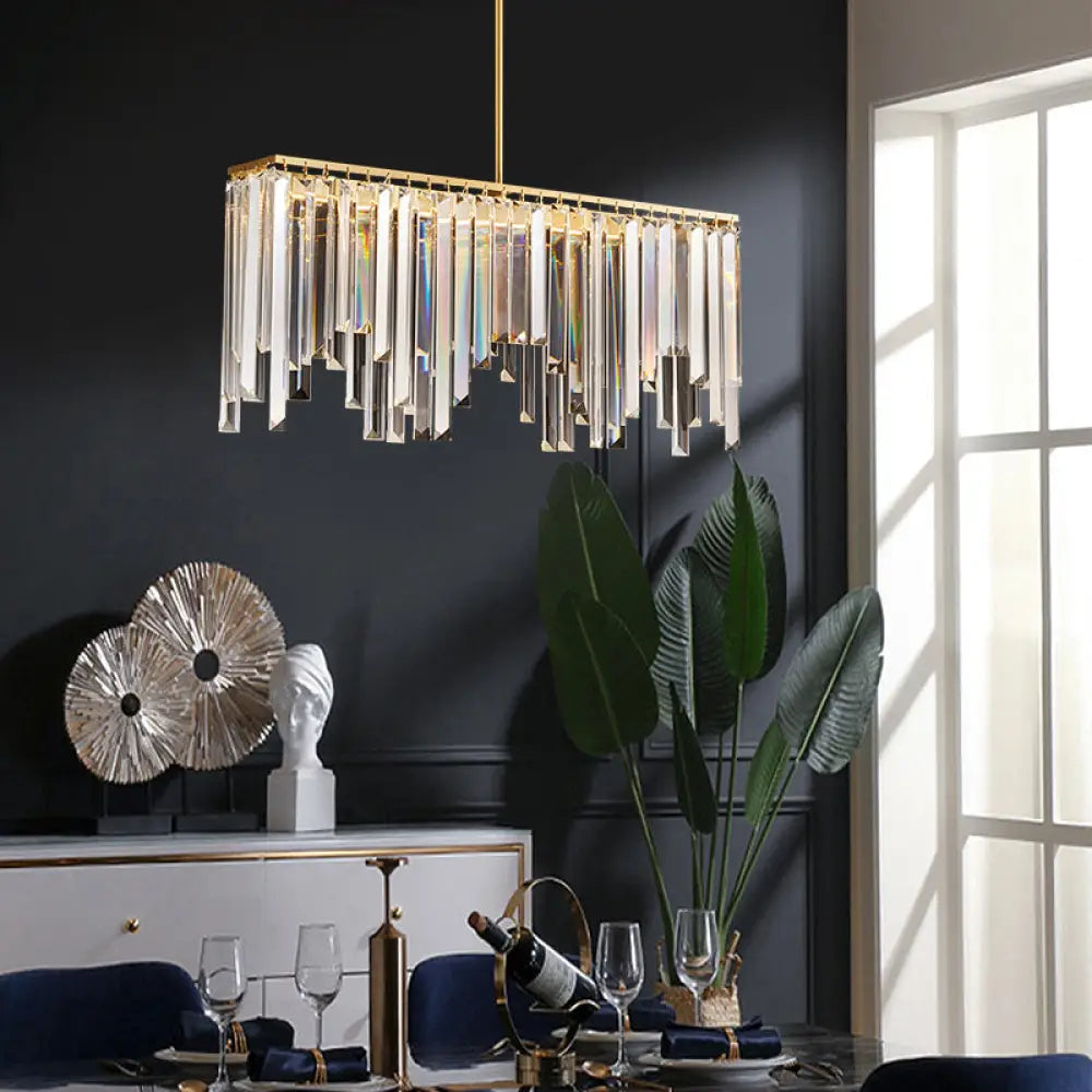 Modern Gold Linear Crystal Led Chandelier Lamp - 24.5’/32’ Wide Pendant Lighting For Living