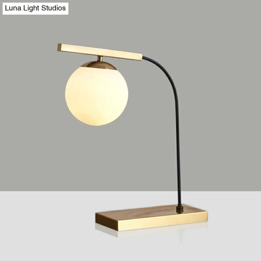 Modern Gold Linear Table Light With Milk Glass Ball Shade