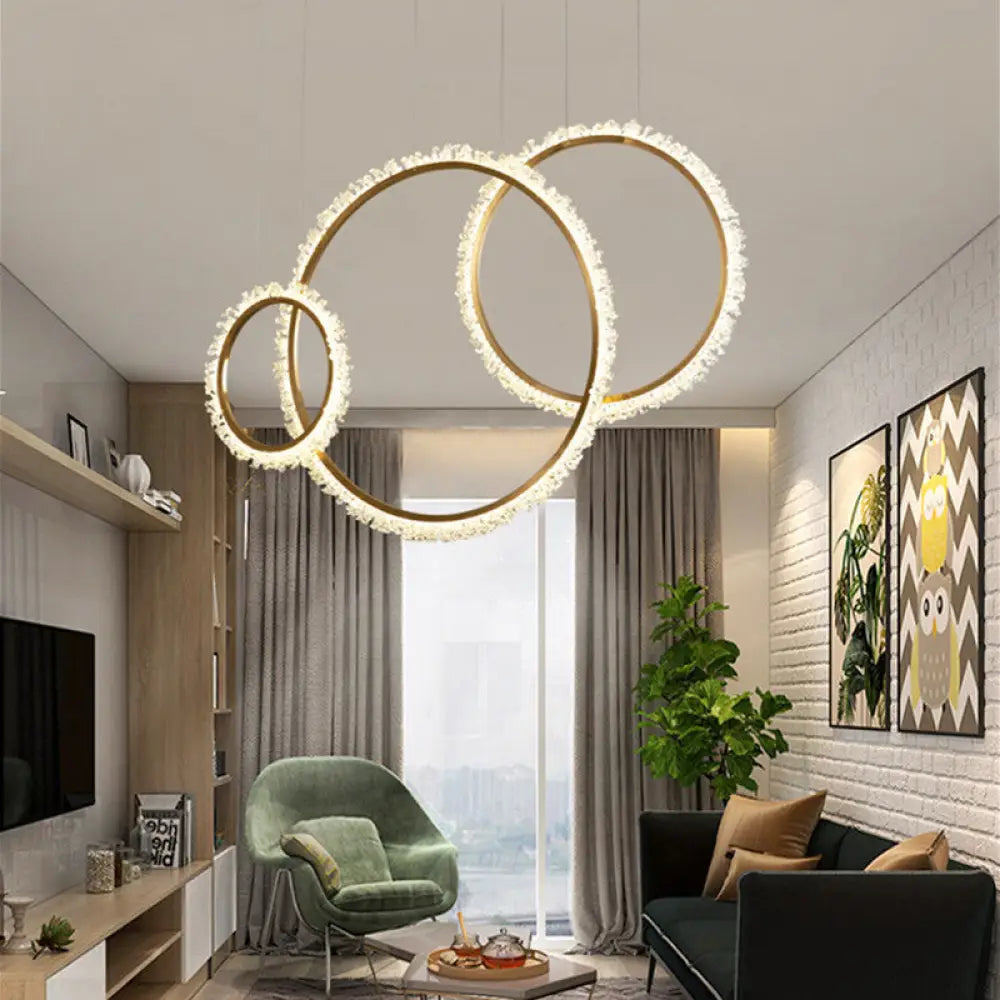 Modern Gold Loop Crystal Pendant Chandelier Led Hanging Lamp Kit With Three Width Options - Warm