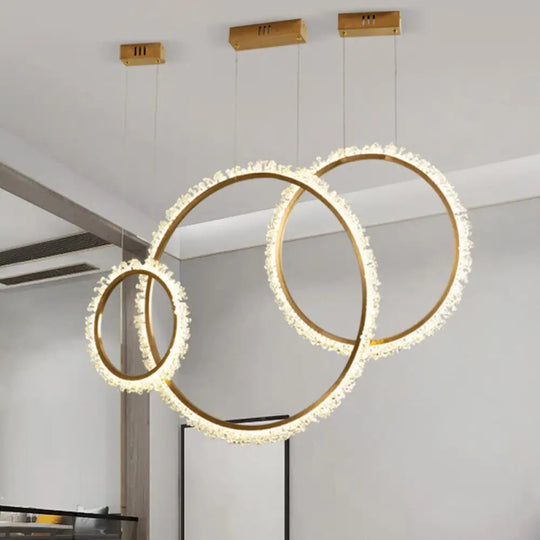 Modern Gold Loop Crystal Pendant Chandelier Led Hanging Lamp Kit With Three Width Options - Warm