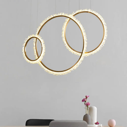 Modern Gold Loop Crystal Pendant Chandelier Led Hanging Lamp Kit With Three Width Options - Warm