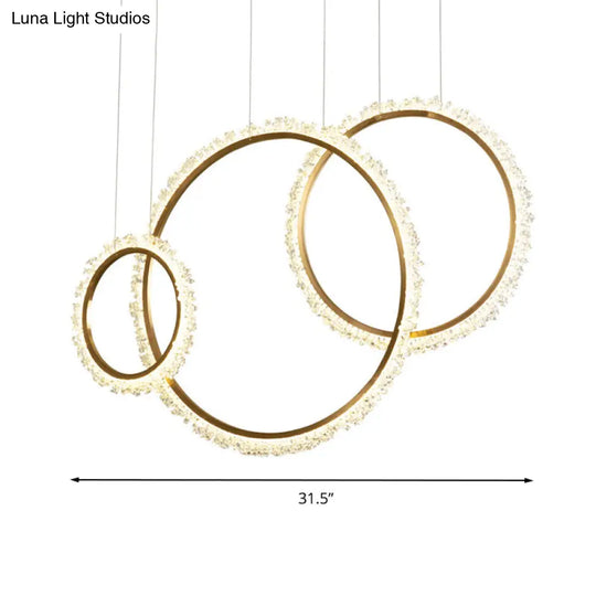 Modern Gold Loop Crystal Beaded Pendant Chandelier - Led Hanging Lamp Kit With Multiple Size Options