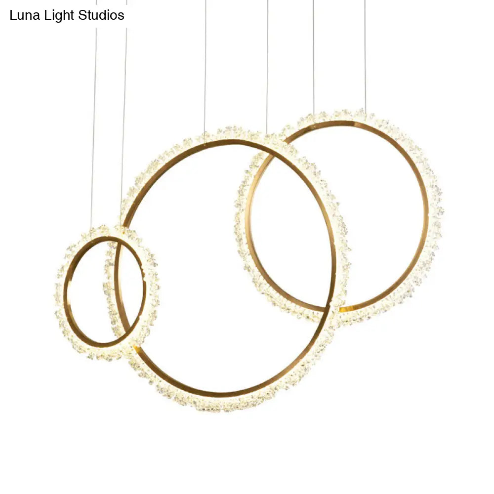 Modern Gold Loop Crystal Pendant Chandelier Led Hanging Lamp Kit With Three Width Options - Warm