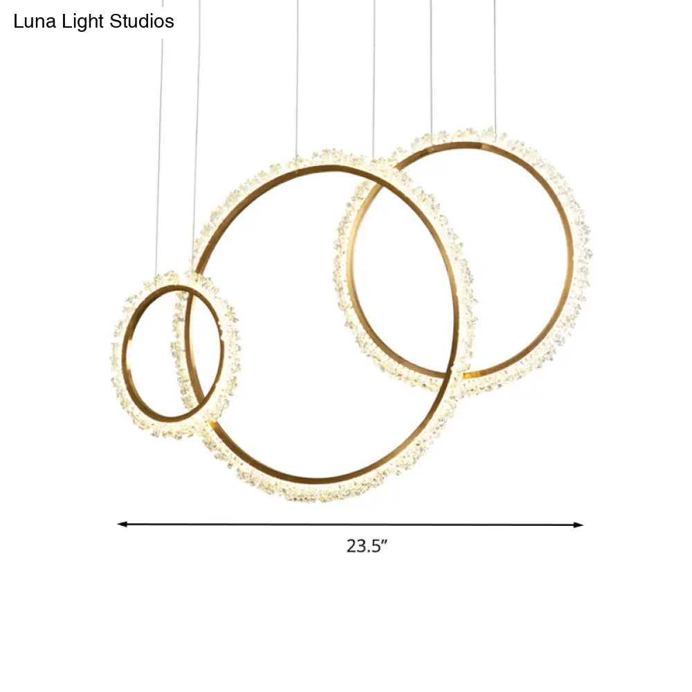 Modern Gold Loop Crystal Pendant Chandelier Led Hanging Lamp Kit With Three Width Options - Warm