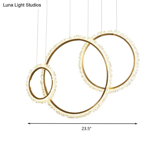 Modern Gold Loop Crystal Pendant Chandelier Led Hanging Lamp Kit With Three Width Options - Warm