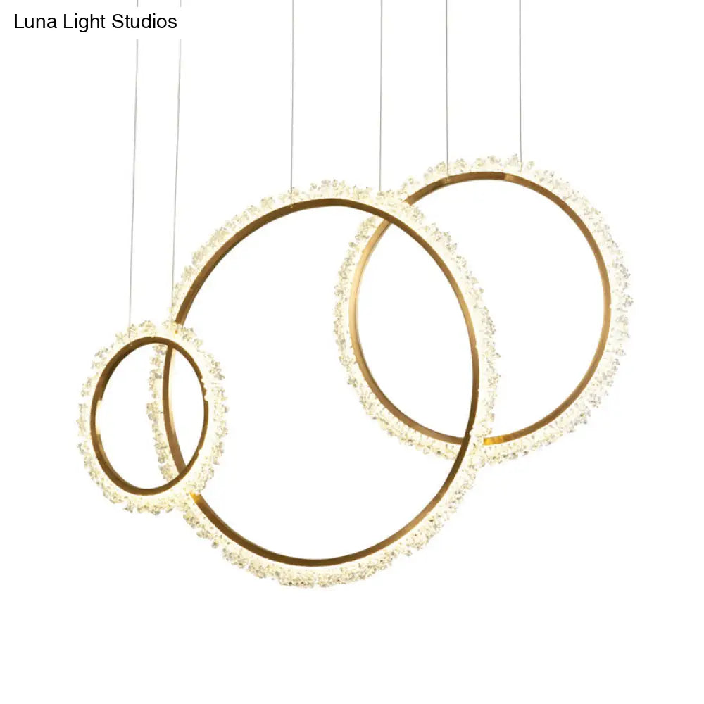 Modern Gold Loop Crystal Beaded Pendant Chandelier - Led Hanging Lamp Kit With Multiple Size Options