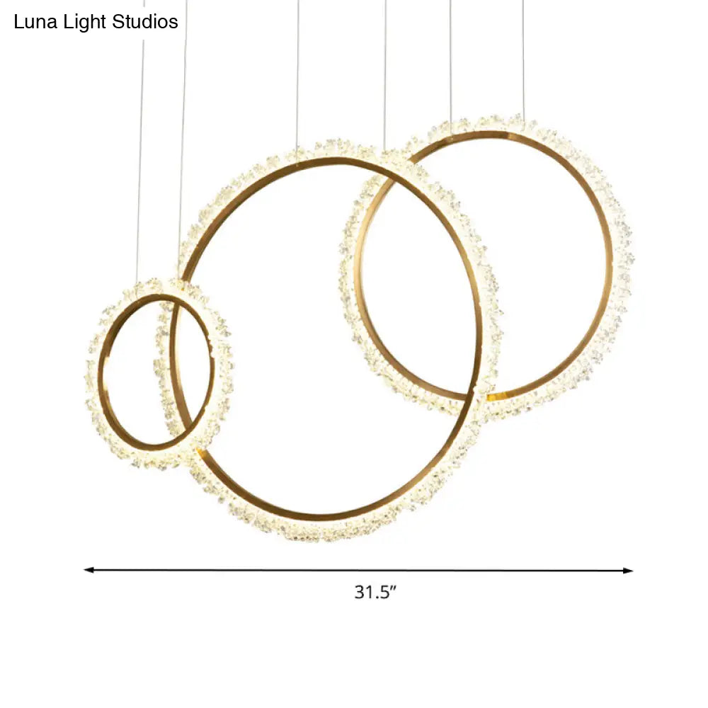 Modern Gold Loop Crystal Pendant Chandelier Led Hanging Lamp Kit With Three Width Options - Warm