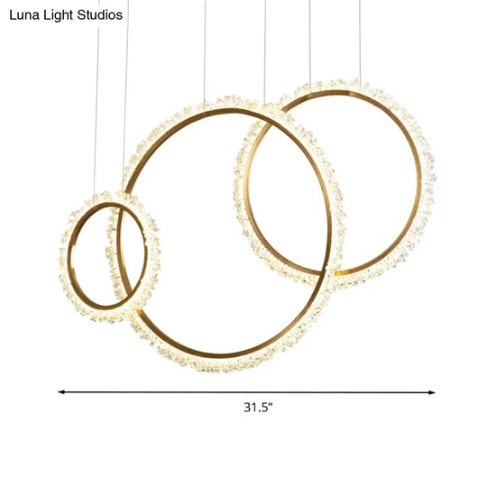 Modern Gold Loop Crystal Pendant Chandelier Led Hanging Lamp Kit With Three Width Options - Warm